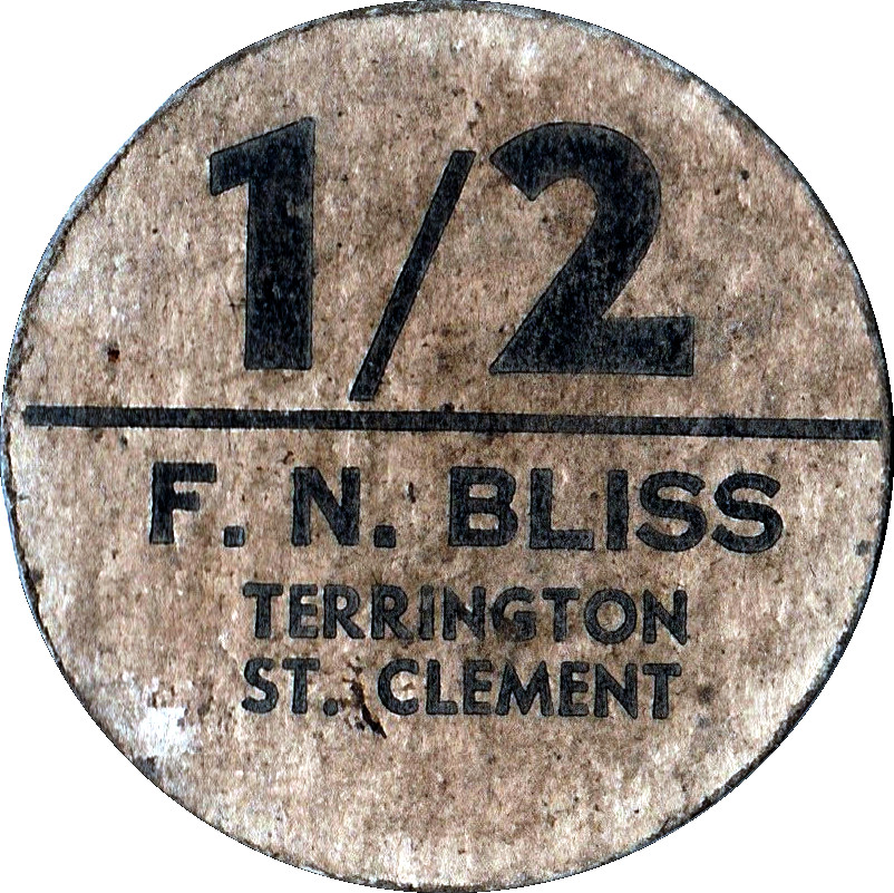 1 Shilling 2 Pence - F.N. Bliss Farm Terrington, St. Clement; pickers token reverse