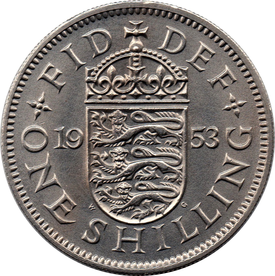 1 Shilling - Elizabeth II English shield; with 'BRITT:OMN' reverse