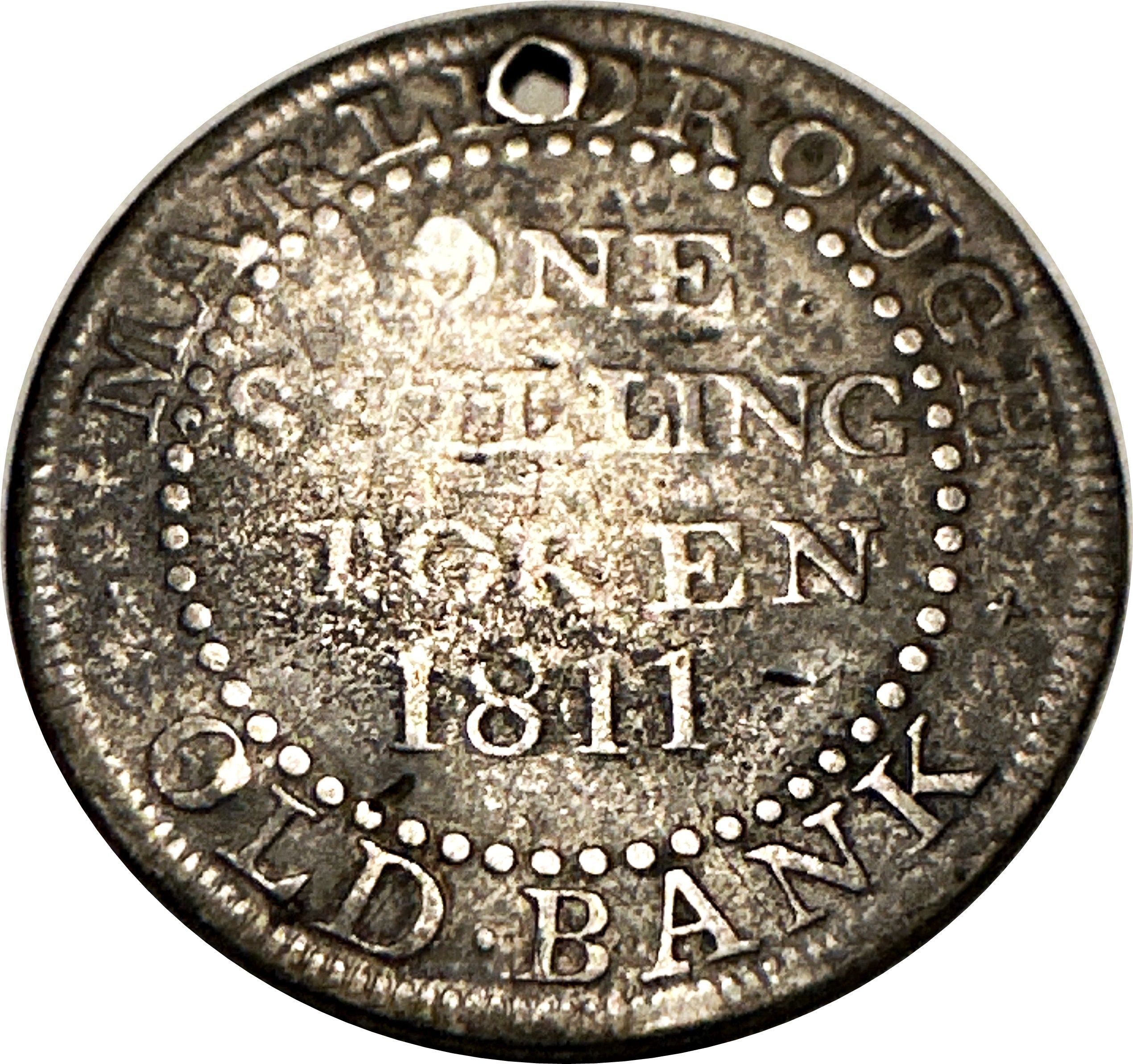 1 Shilling Wiltshire - Marlborough / Old Bank reverse