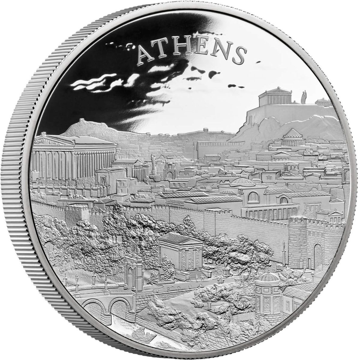 10 Pounds - Charles III Athens; Silver Proof reverse
