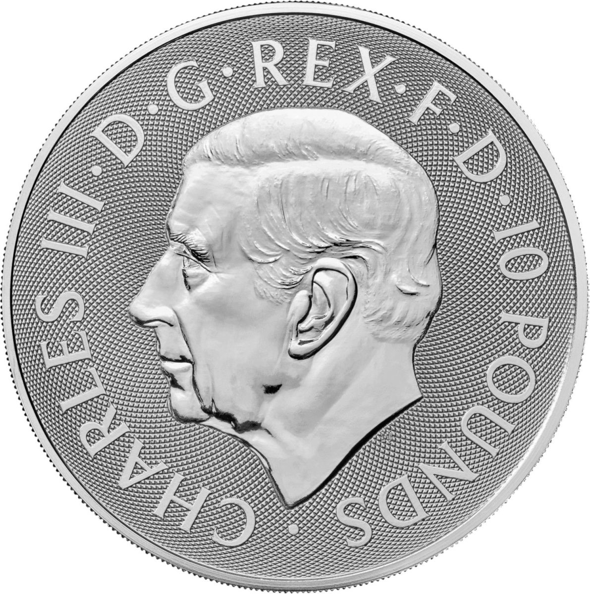 10 Pounds - Charles III Bull of Clarence; 10 oz Fine Silver obverse