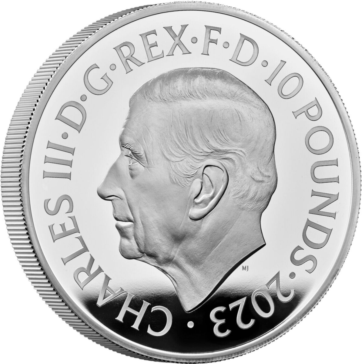 10 Pounds - Charles III Bull of Clarence; Silver Proof obverse