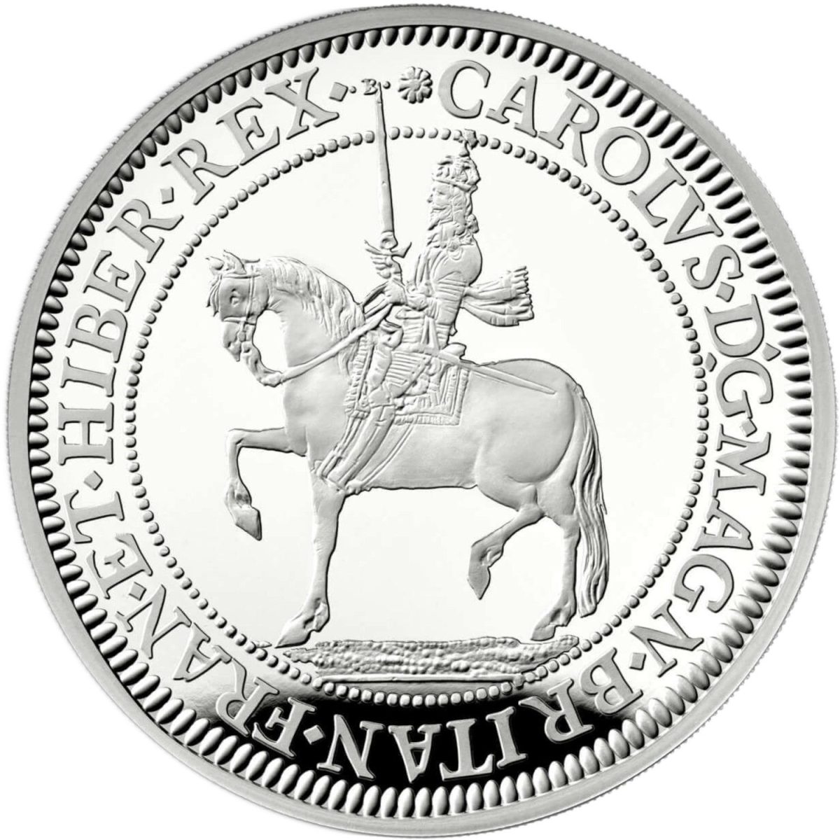 10 Pounds - Charles III Charles I; Silver Piedfort reverse