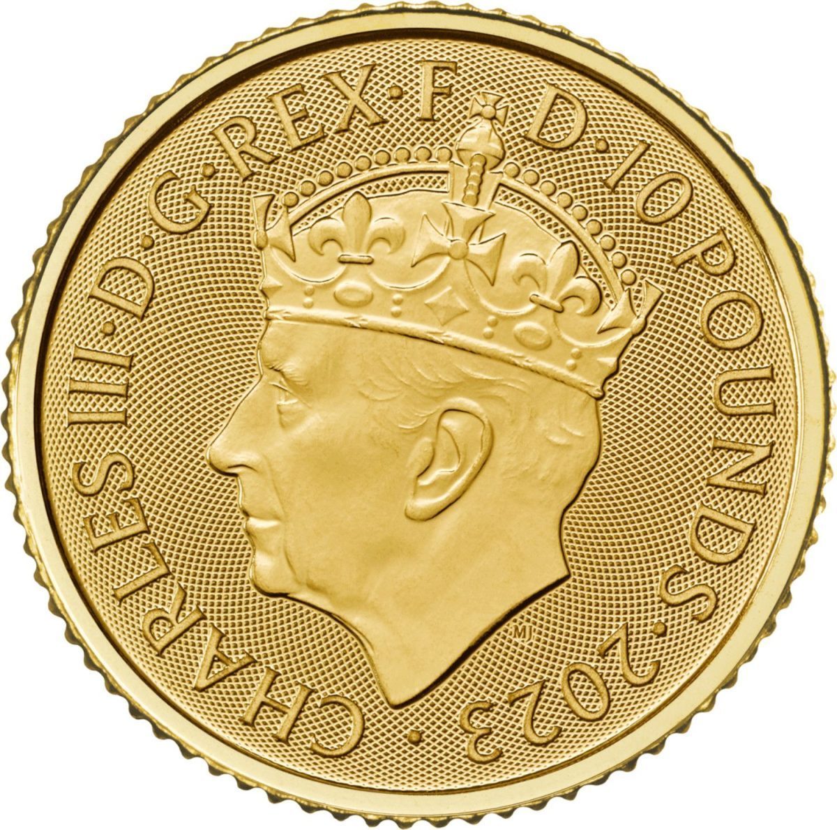 10 Pounds - Charles III Coronation; 1/10 oz Fine Gold obverse