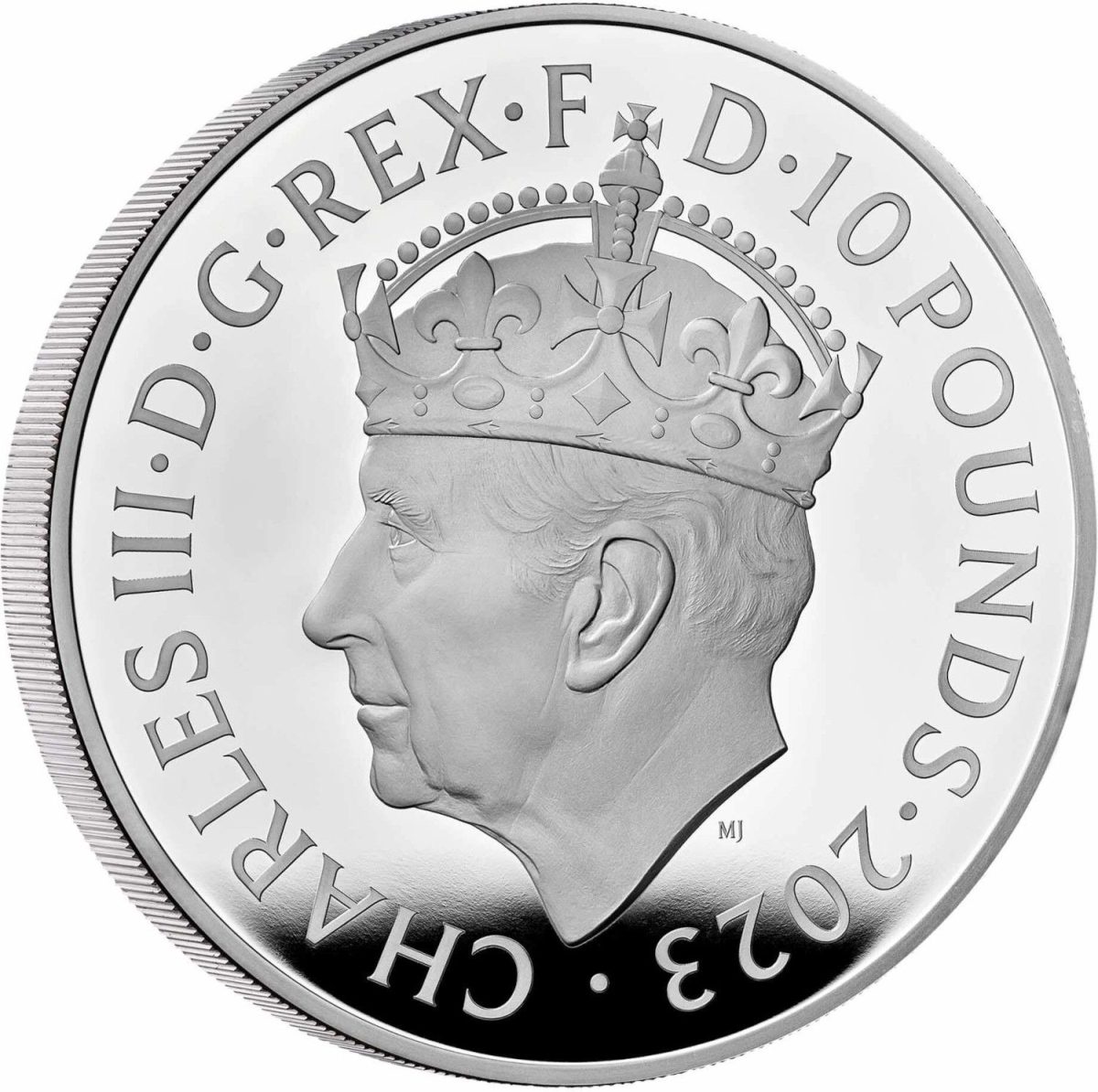 10 Pounds - Charles III Coronation; Silver Proof obverse