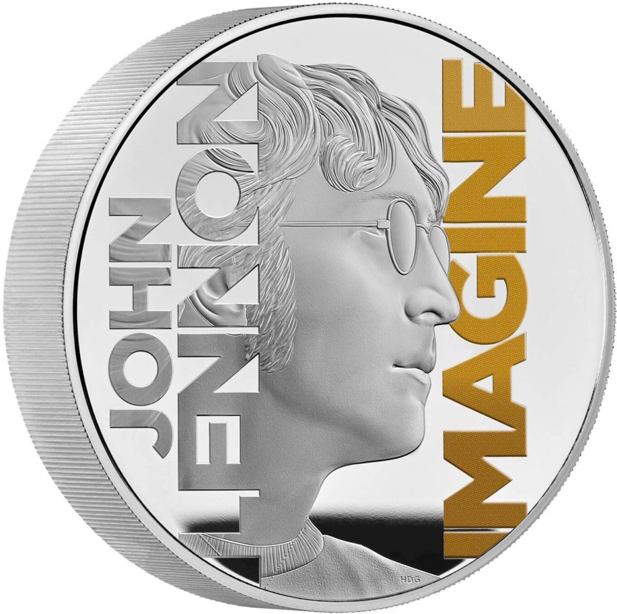 10 Pounds - Charles III John Lennon; Silver Piedfort reverse