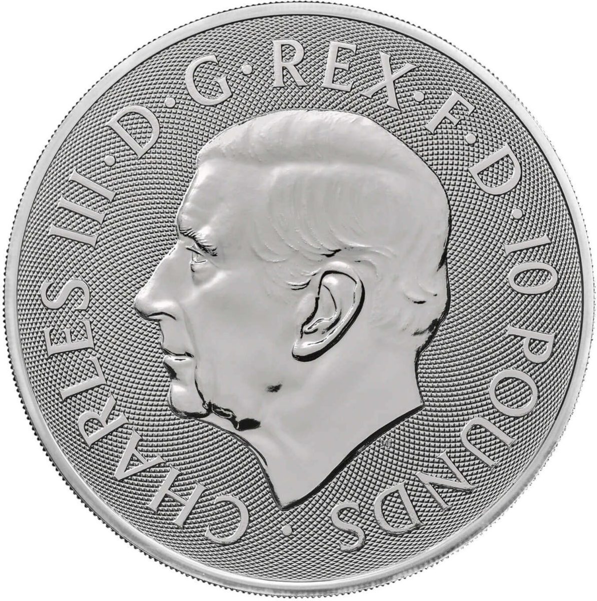 10 Pounds - Charles III King Arthur; 10 oz Fine Silver obverse