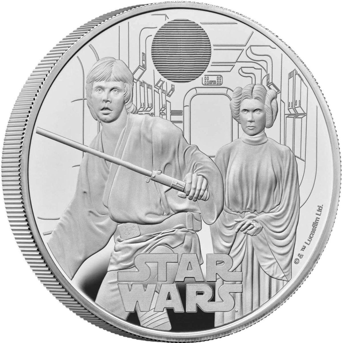 10 Pounds - Charles III Luke Skywalker and Princess Leia; Silver Proof reverse