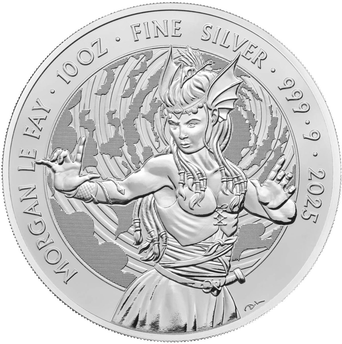 10 Pounds - Charles III Morgan Le Fay; 10 oz Fine Silver reverse