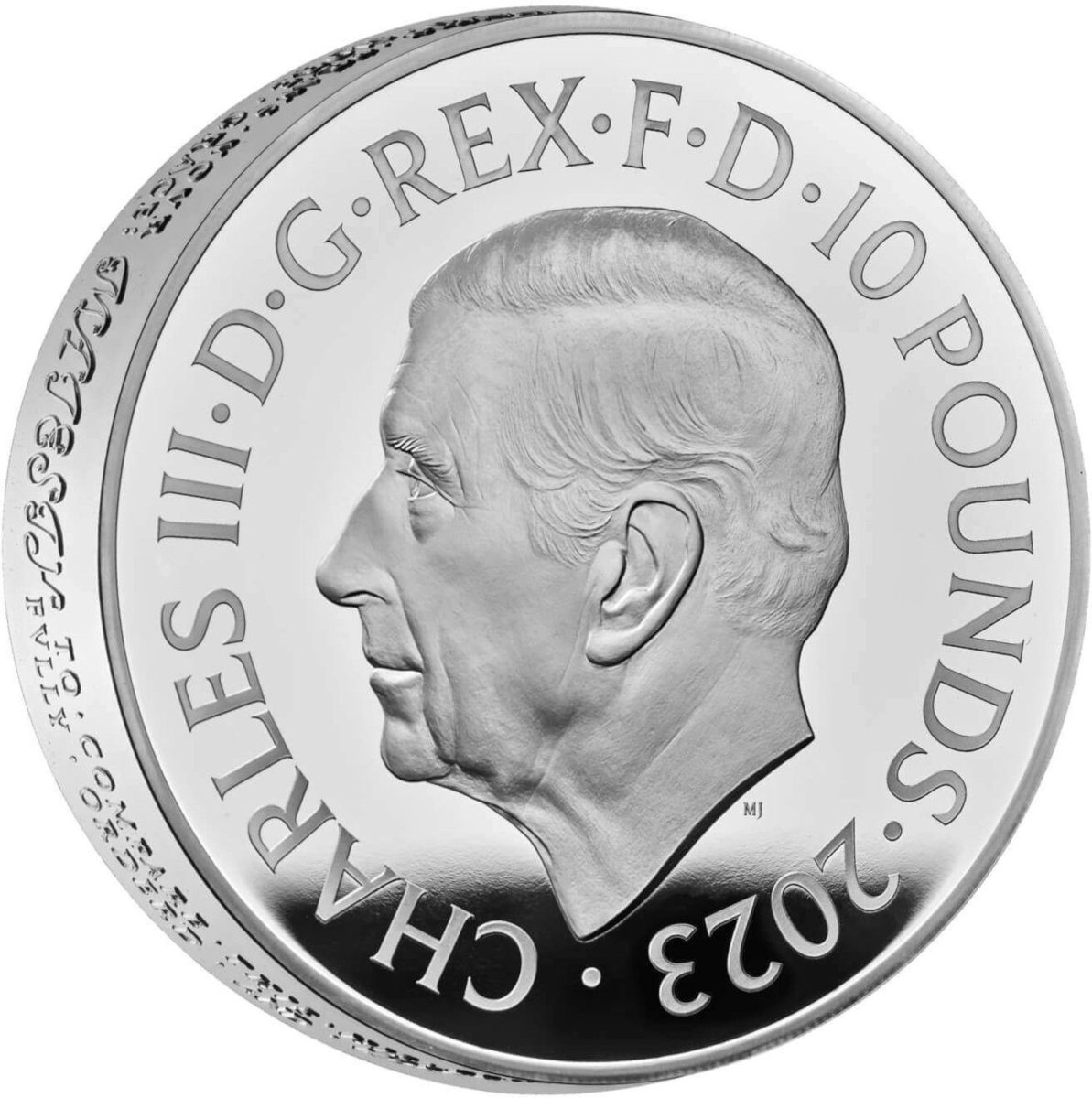 10 Pounds - Charles III Petition Crown, Portrait; Silver Piedfort obverse