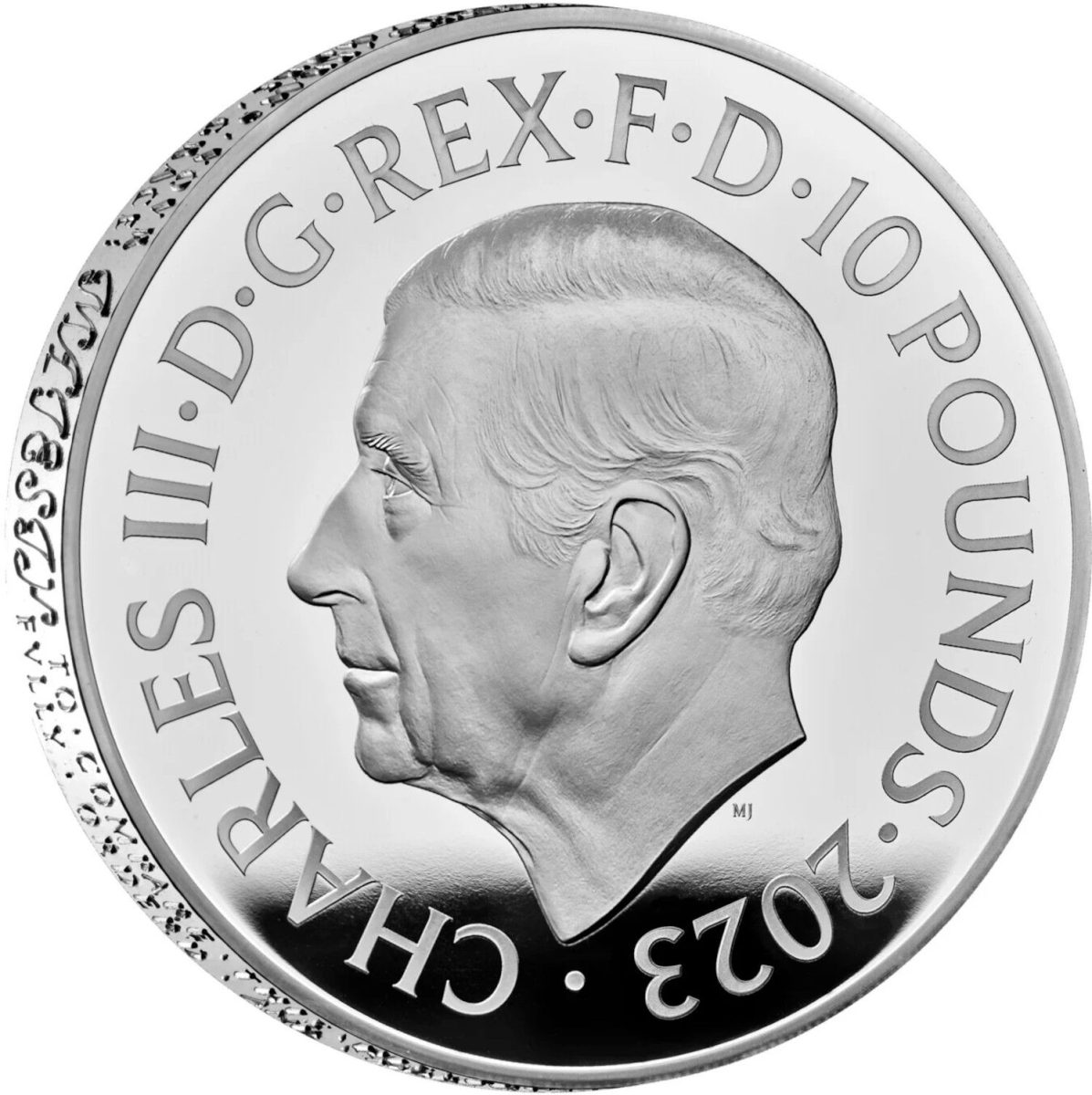 10 Pounds - Charles III Petition Crown, Portrait; Silver Proof obverse