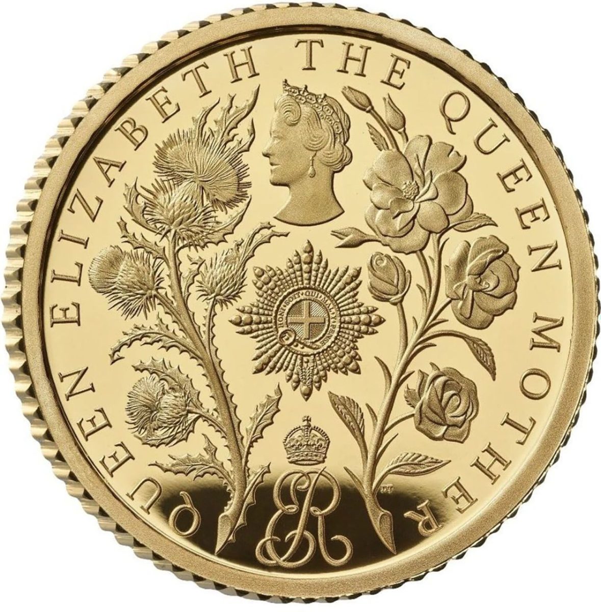 10 Pounds - Charles III Queen Elizabeth The Queen Mother; Gold Proof reverse