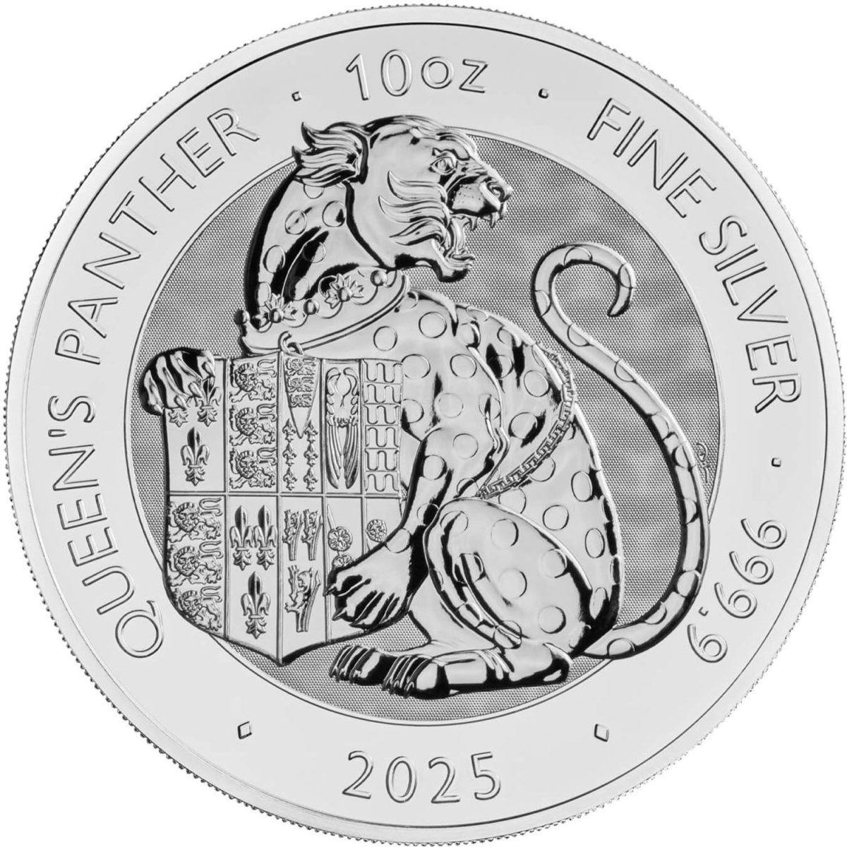 10 Pounds - Charles III Queen's Panther; 10 oz Fine Silver reverse