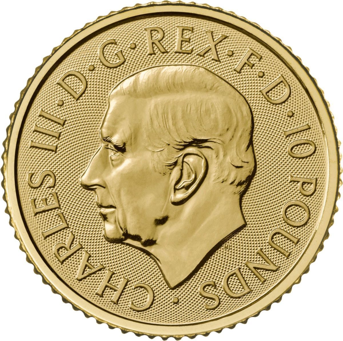 10 Pounds - Charles III Royal Arms; 1/10 oz Fine Gold obverse
