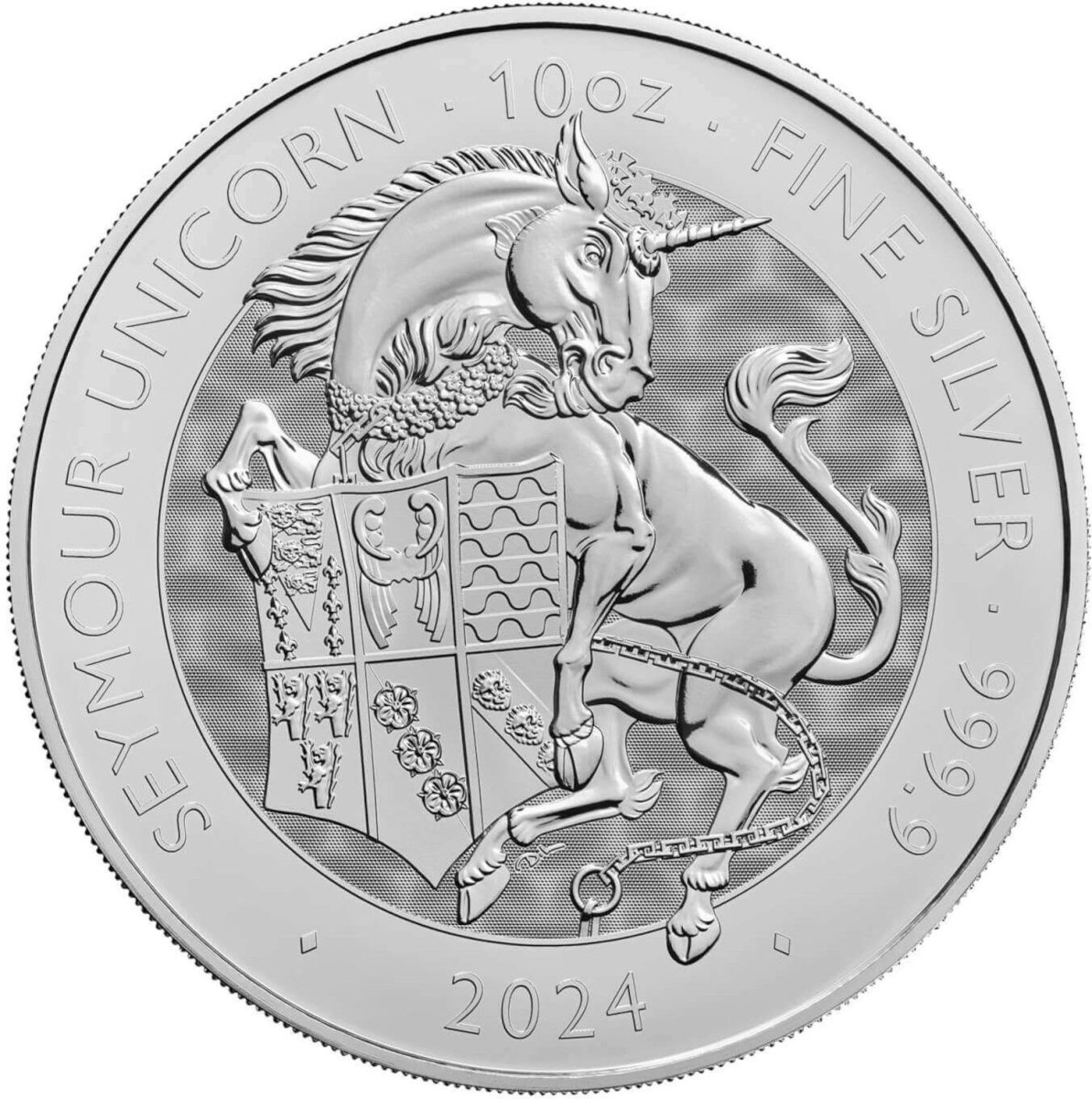 10 Pounds - Charles III Seymour Unicorn; 10 oz Fine Silver reverse