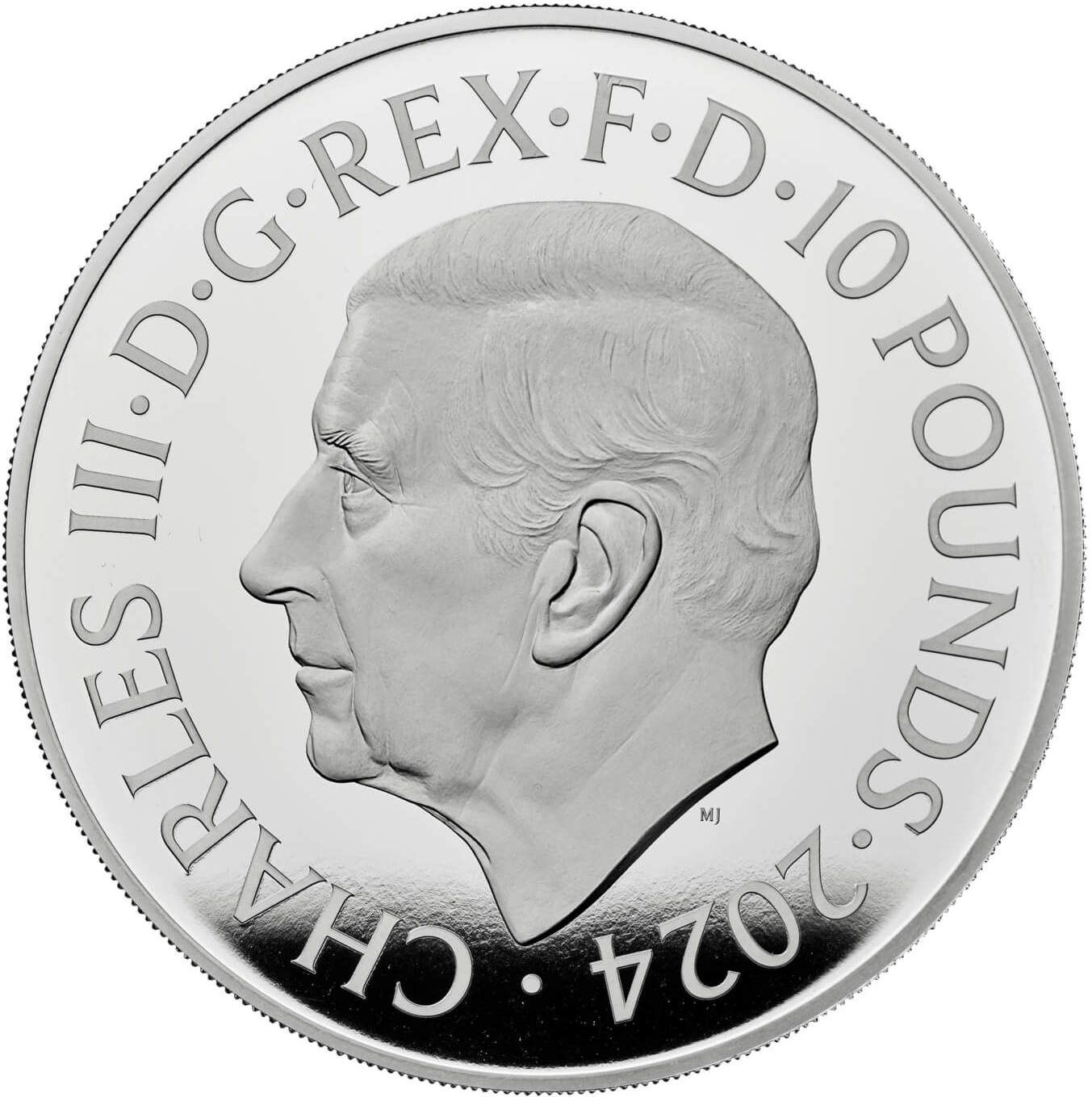 10 Pounds - Charles III Seymour Unicorn; Silver Proof obverse