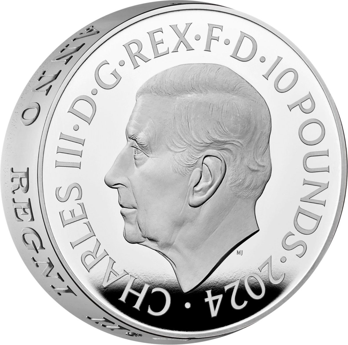 10 Pounds - Charles III St George & The Dragon; Silver Piedfort obverse