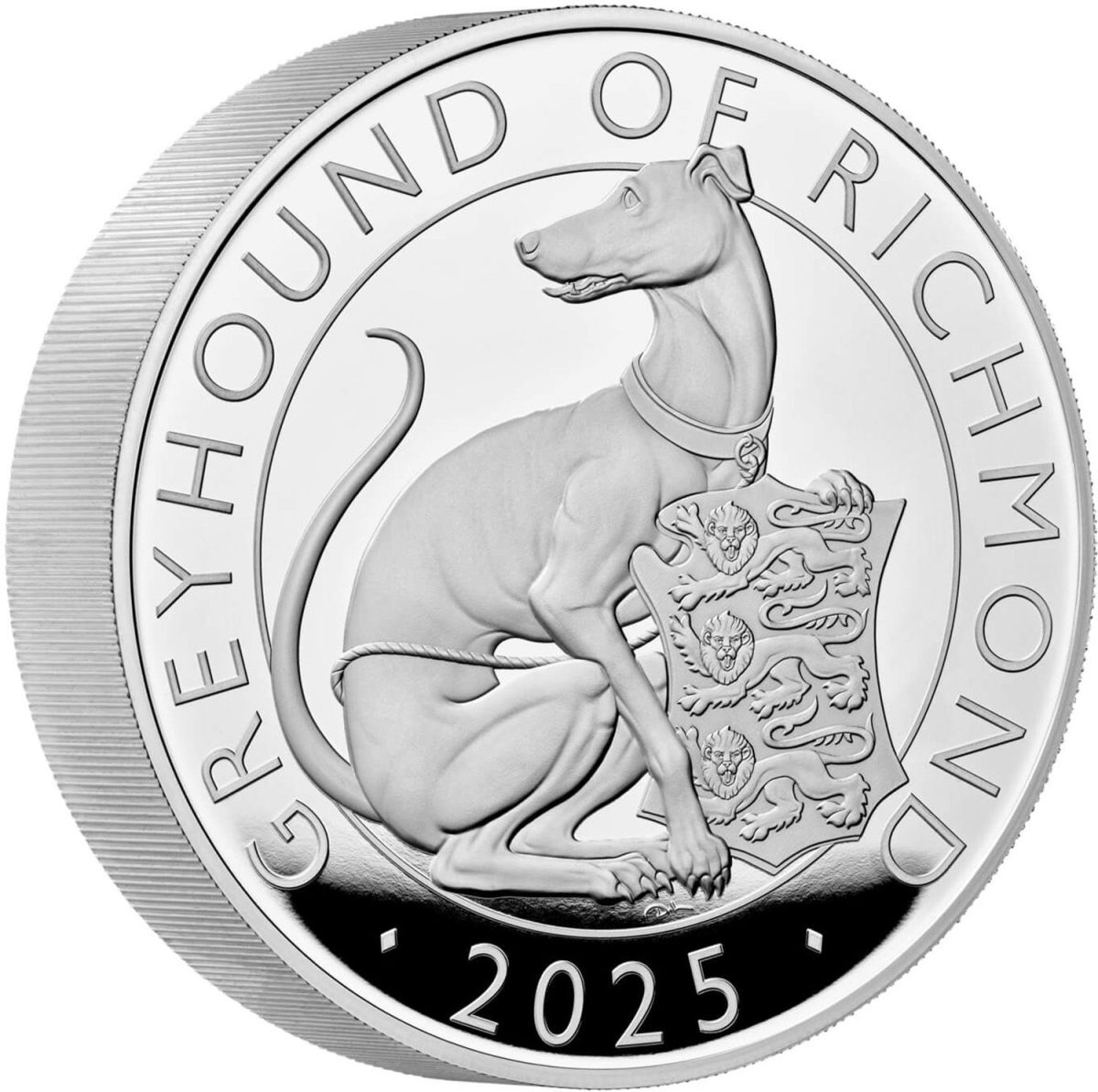 10 Pounds - Charles III The Greyhound of Richmond; Silver Piedfort reverse