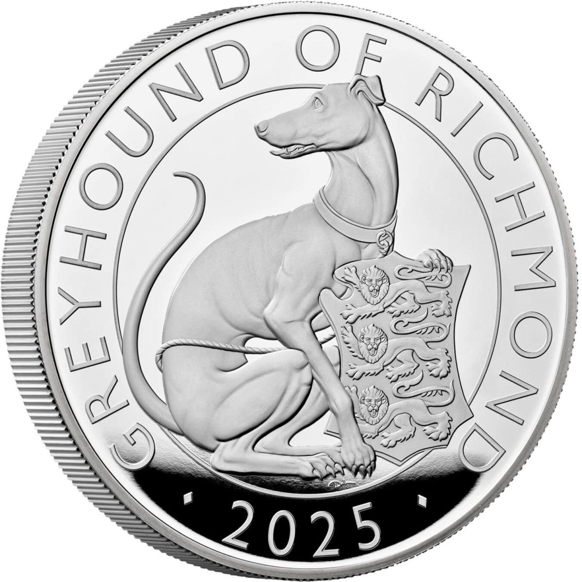 10 Pounds - Charles III The Greyhound of Richmond; Silver Proof reverse