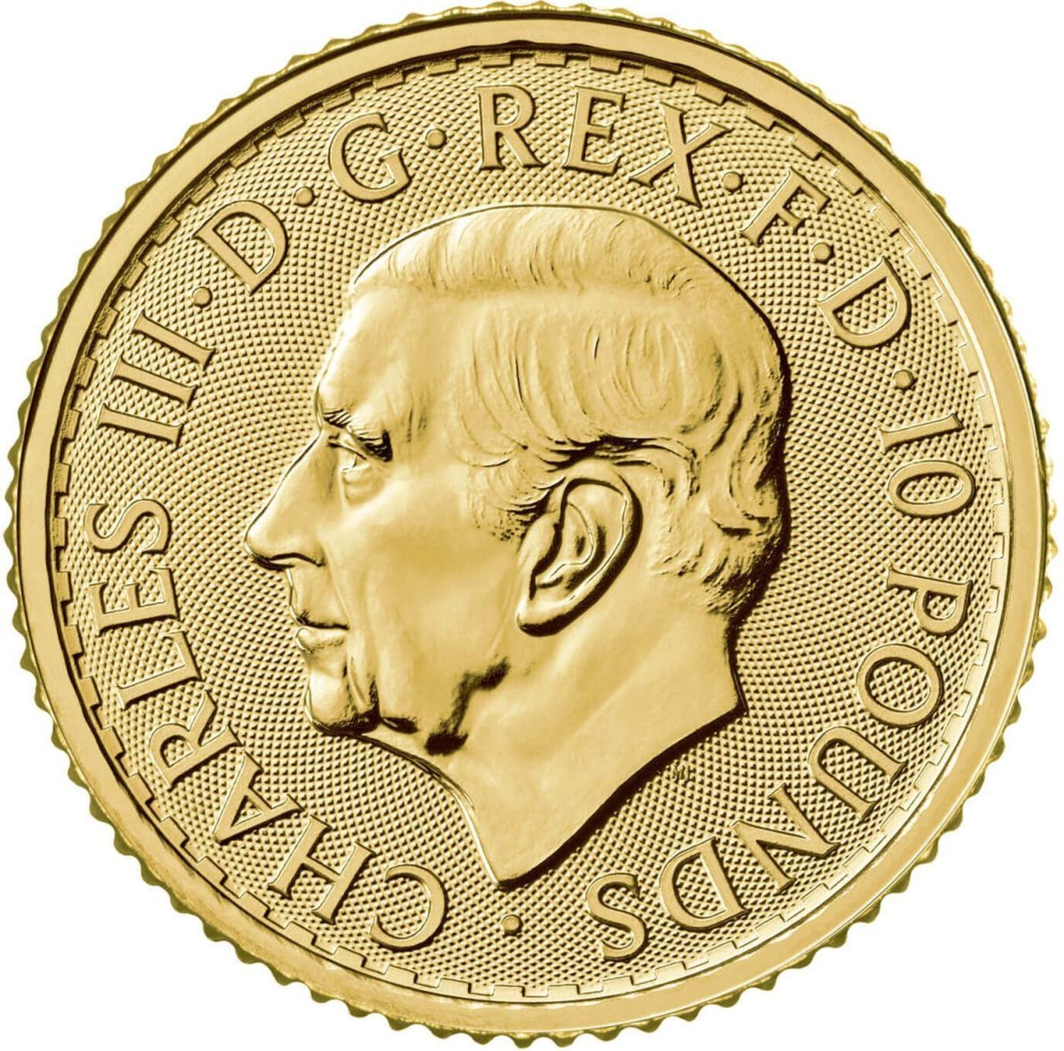10 Pounds - Charles III The Lion and The Eagle; 1/10oz Fine Gold obverse