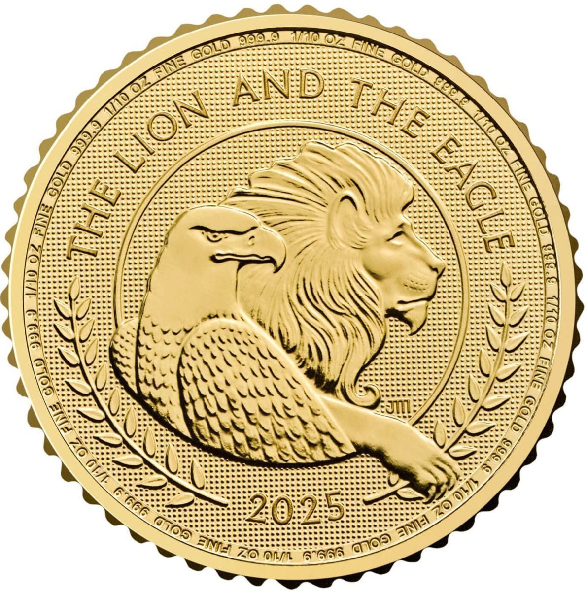 10 Pounds - Charles III The Lion and The Eagle; 1/10oz Fine Gold reverse