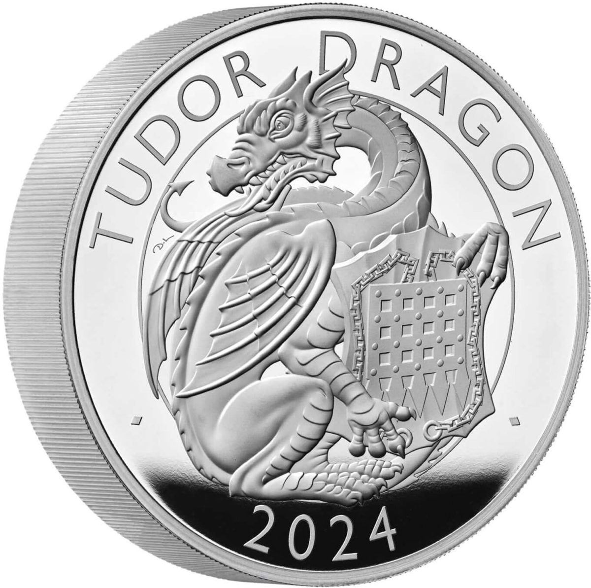 10 Pounds - Charles III Tudor Dragon; Silver Piedfort reverse