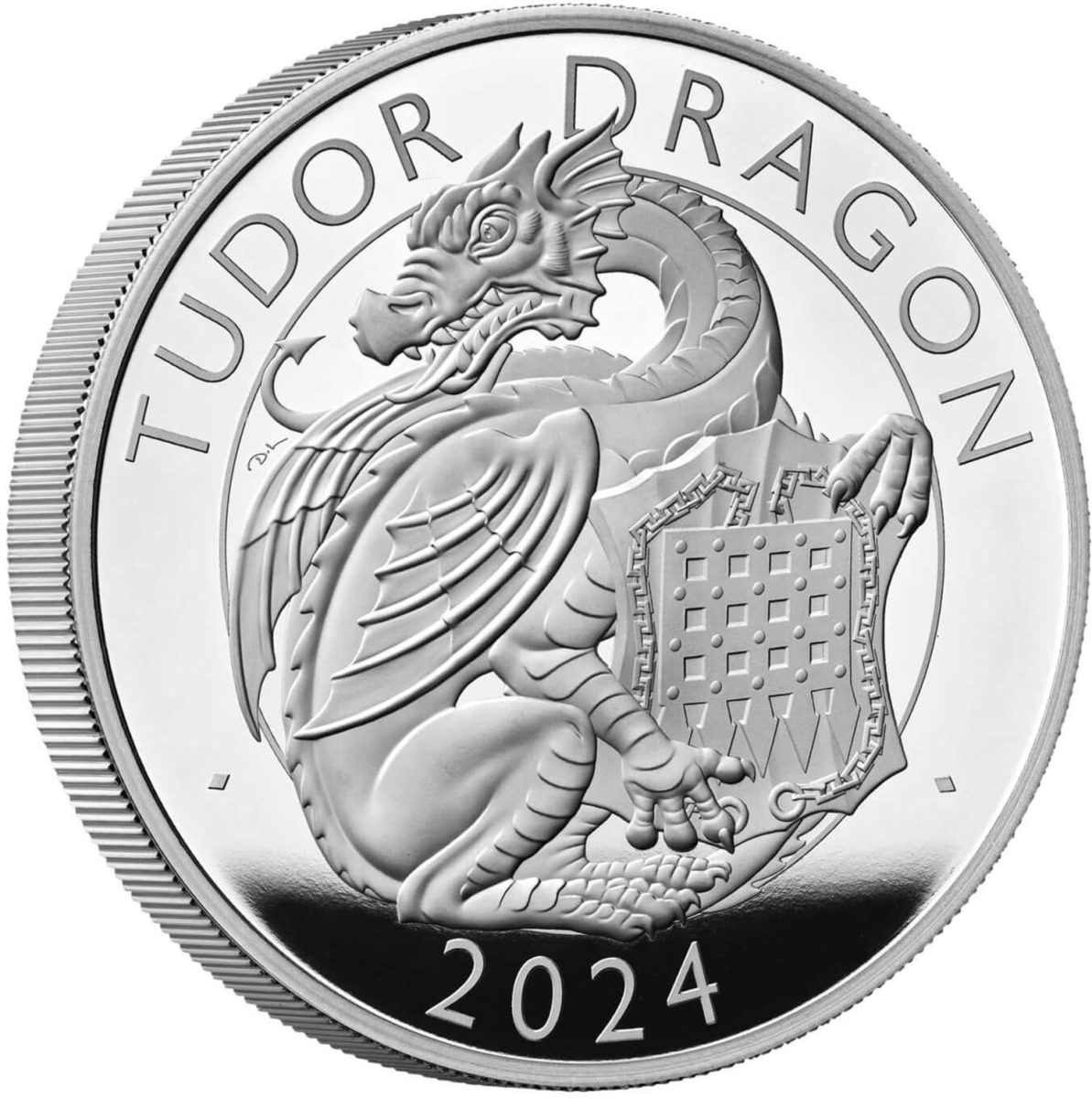 10 Pounds - Charles III Tudor Dragon; Silver Proof reverse