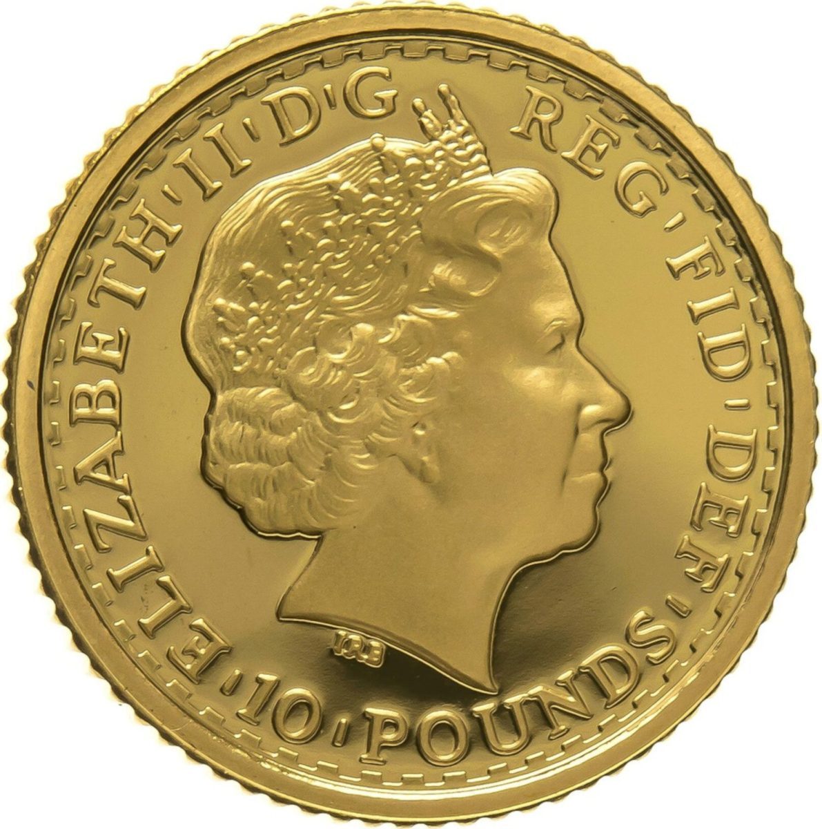 10 Pounds - Elizabeth II 4th portrait; 1/10 oz Fine Gold obverse