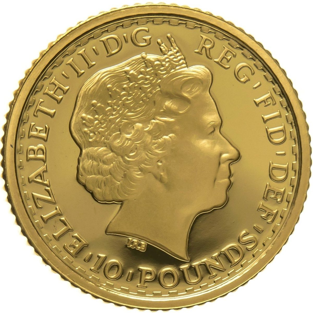 10 Pounds - Elizabeth II 4th portrait; 1/10 oz Fine Gold obverse