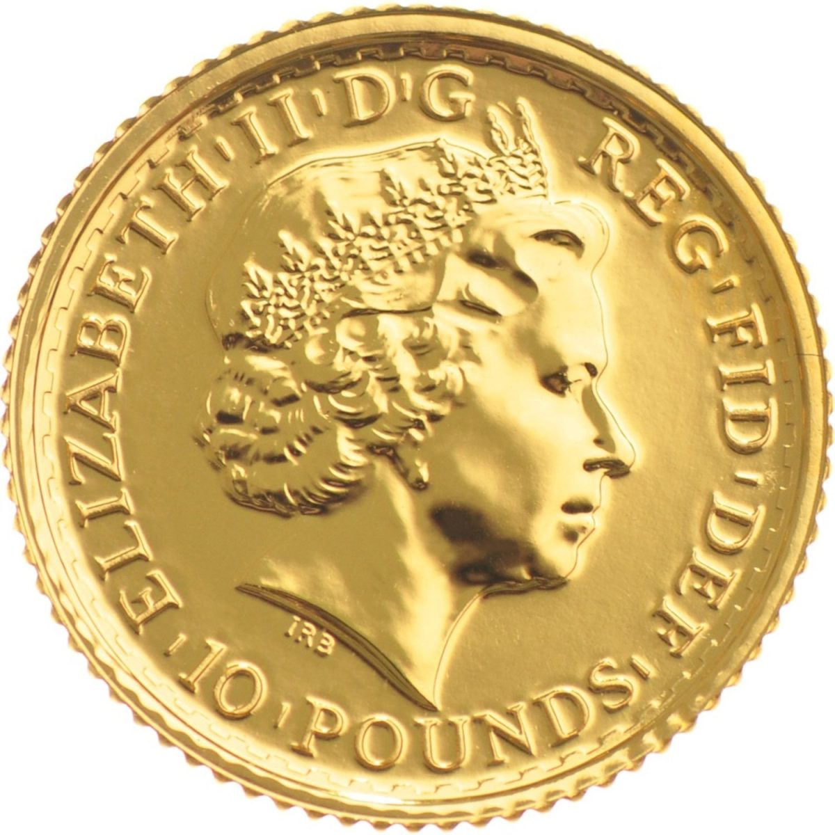 10 Pounds - Elizabeth II 4th portrait; 1/10 oz Fine Gold obverse