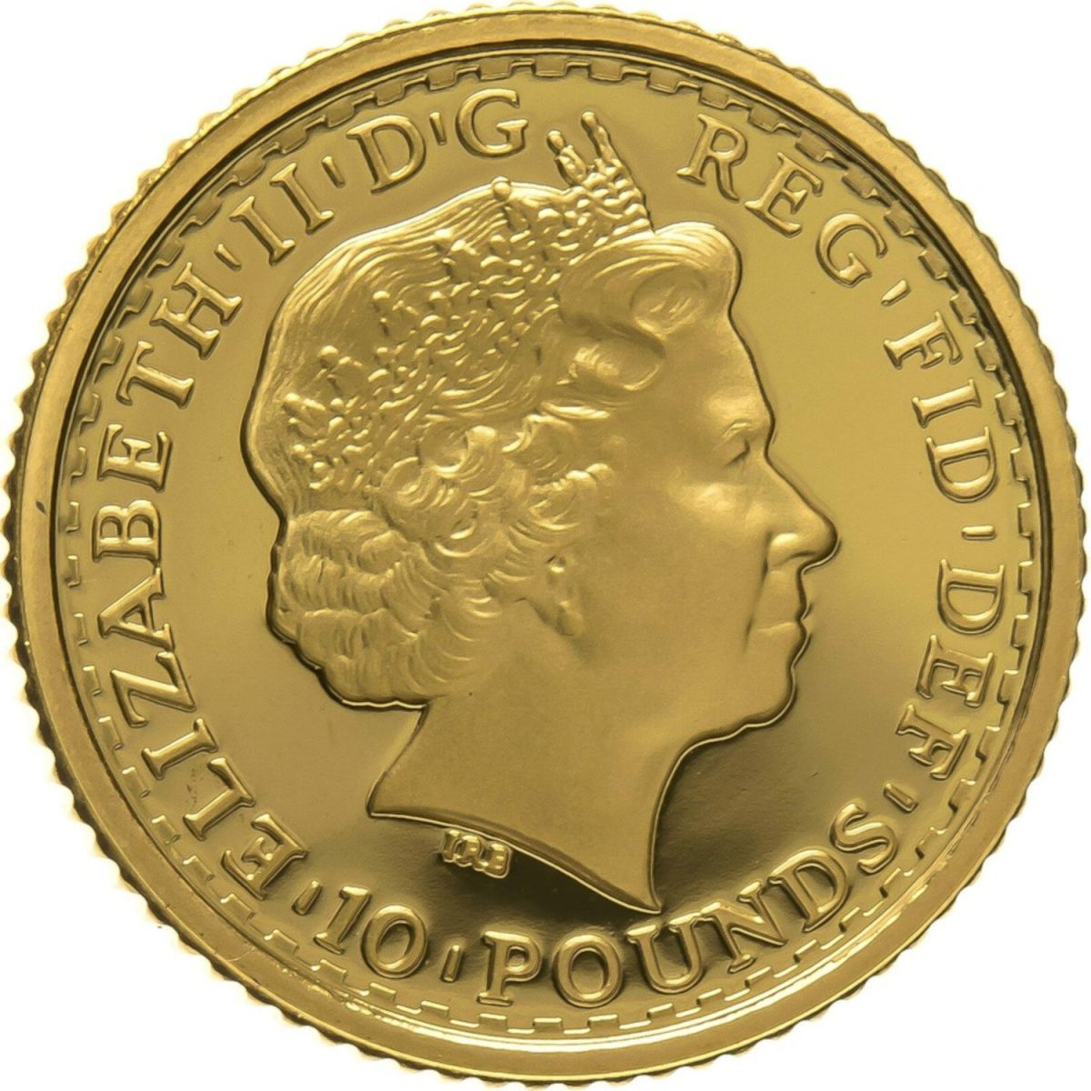 10 Pounds - Elizabeth II 4th portrait; 1/10 oz Fine Gold obverse