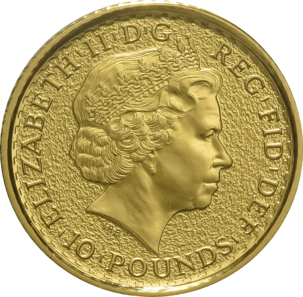 10 Pounds - Elizabeth II 4th portrait; 1/10 oz Fine Gold obverse