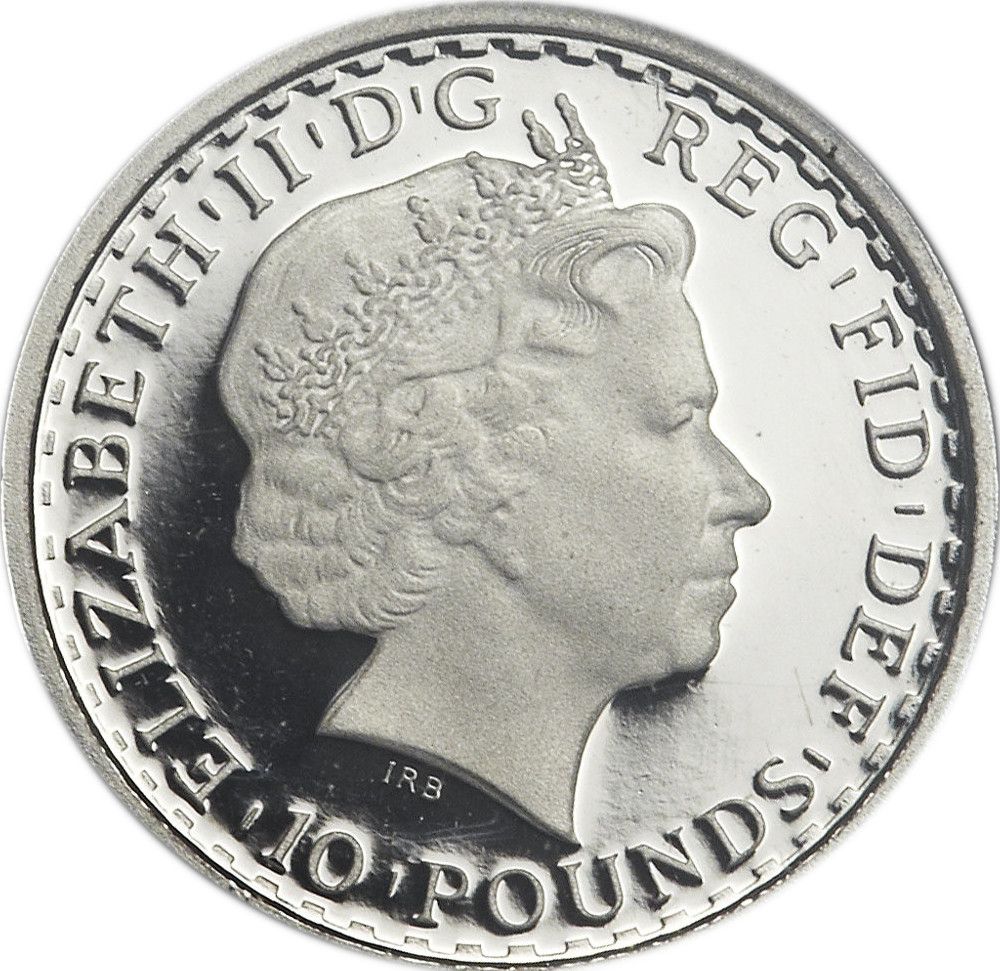 10 Pounds - Elizabeth II 4th portrait; 1/10 oz Fine Platinum obverse