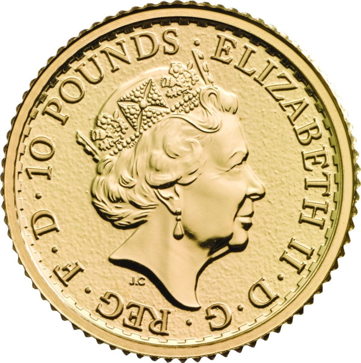 10 Pounds - Elizabeth II 5th portrait; 1/10 oz Fine Gold obverse