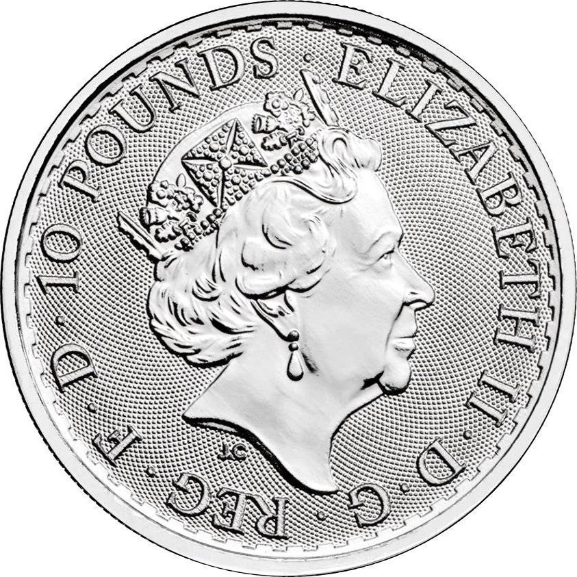 10 Pounds - Elizabeth II 5th portrait; 1/10 oz Fine Platinum obverse
