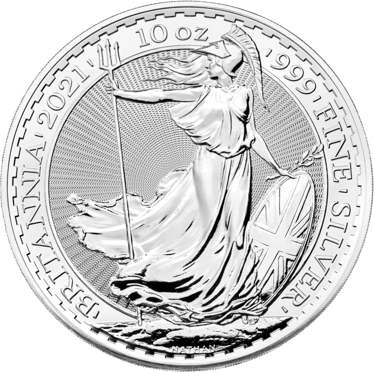 10 Pounds - Elizabeth II 5th portrait; 10 oz Fine Silver reverse