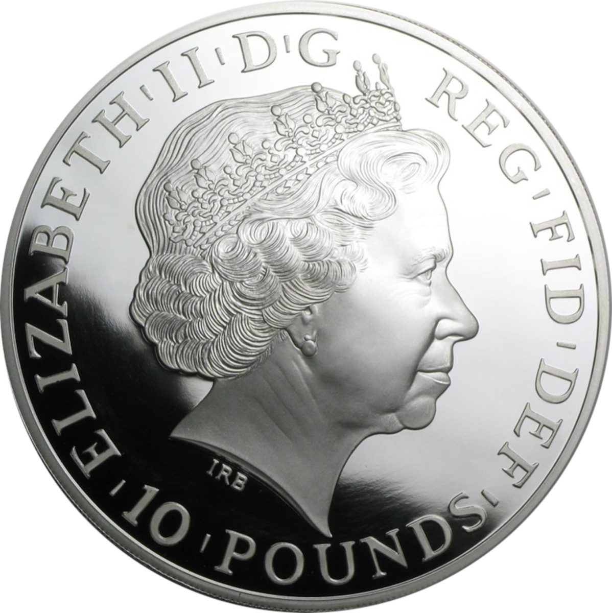 10 Pounds - Elizabeth II 5th portrait; 5 oz Fine Silver obverse