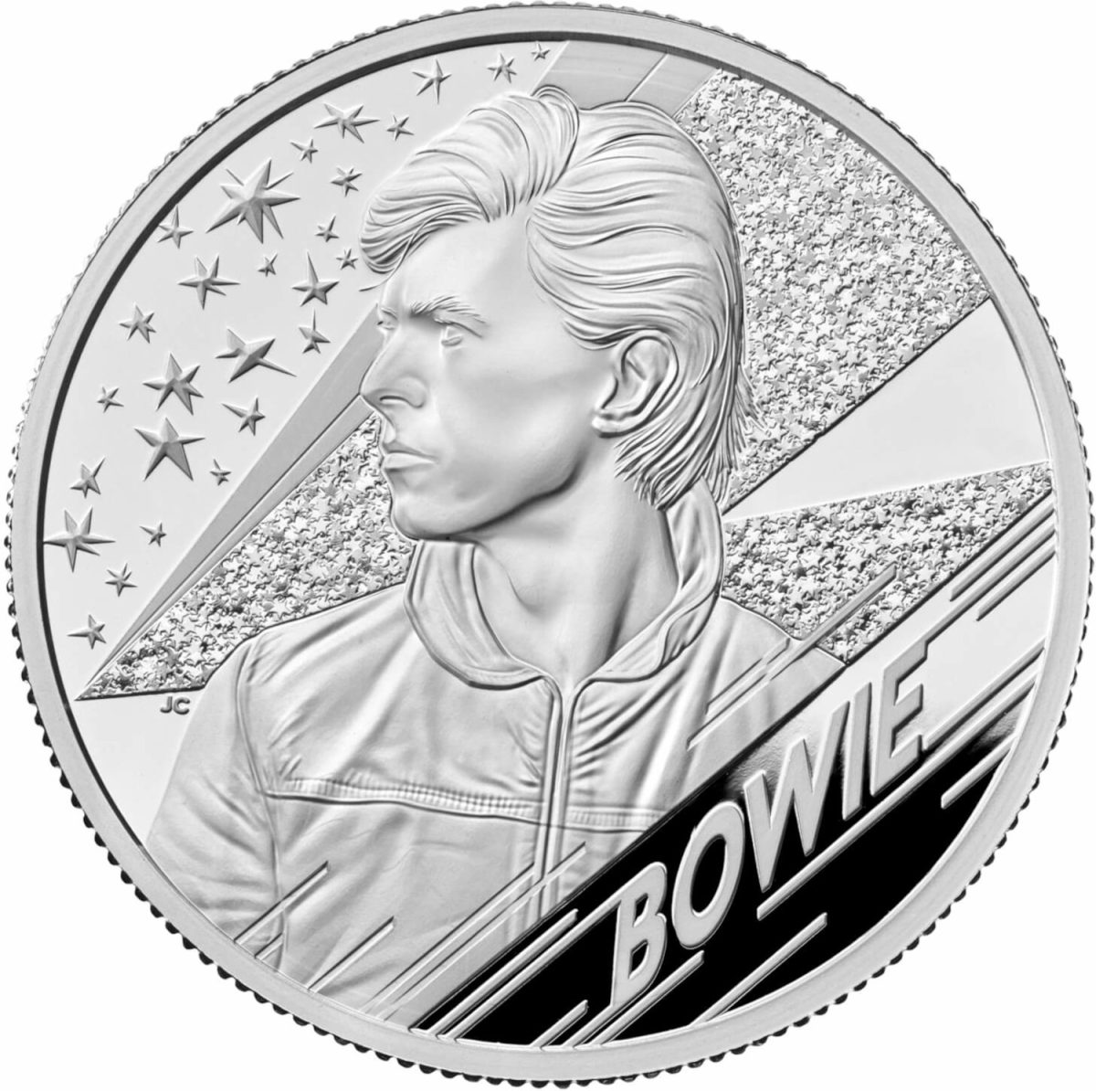10 Pounds - Elizabeth II David Bowie; Silver Proof reverse