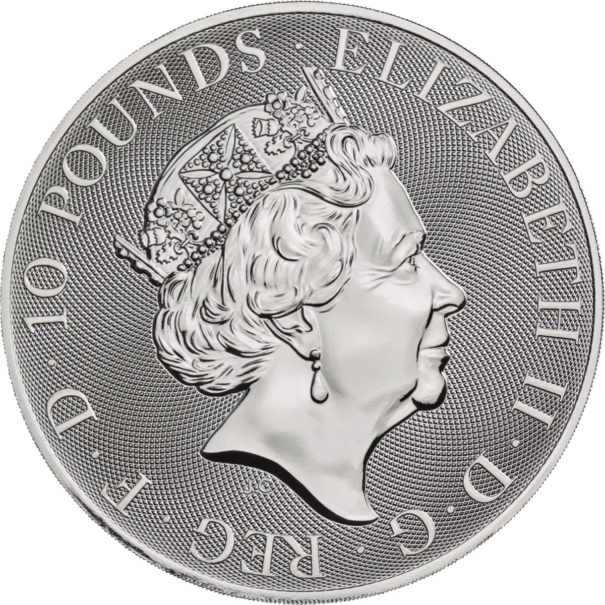 10 Pounds - Elizabeth II Falcon of the Plantagenets; 10 oz Fine Silver obverse