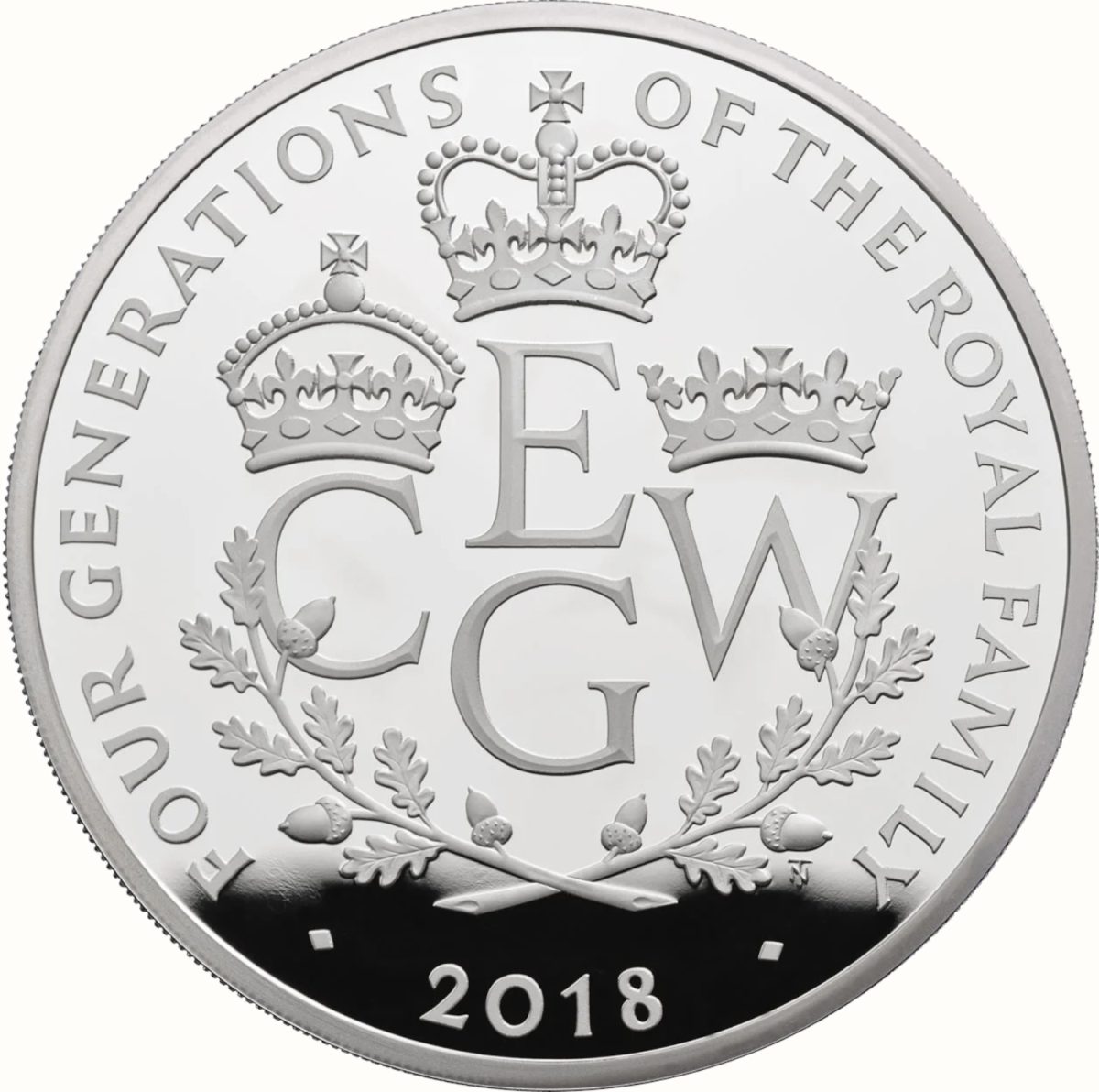 10 Pounds - Elizabeth II Four Generations of Royalty; Silver Proof reverse