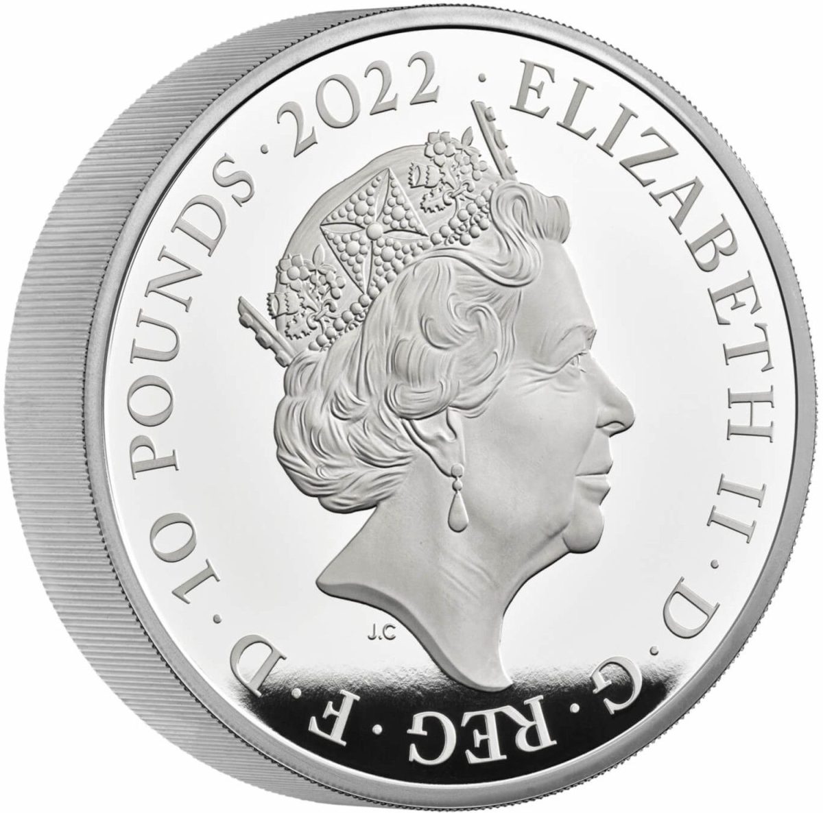 10 Pounds - Elizabeth II George I; Silver Piedfort obverse