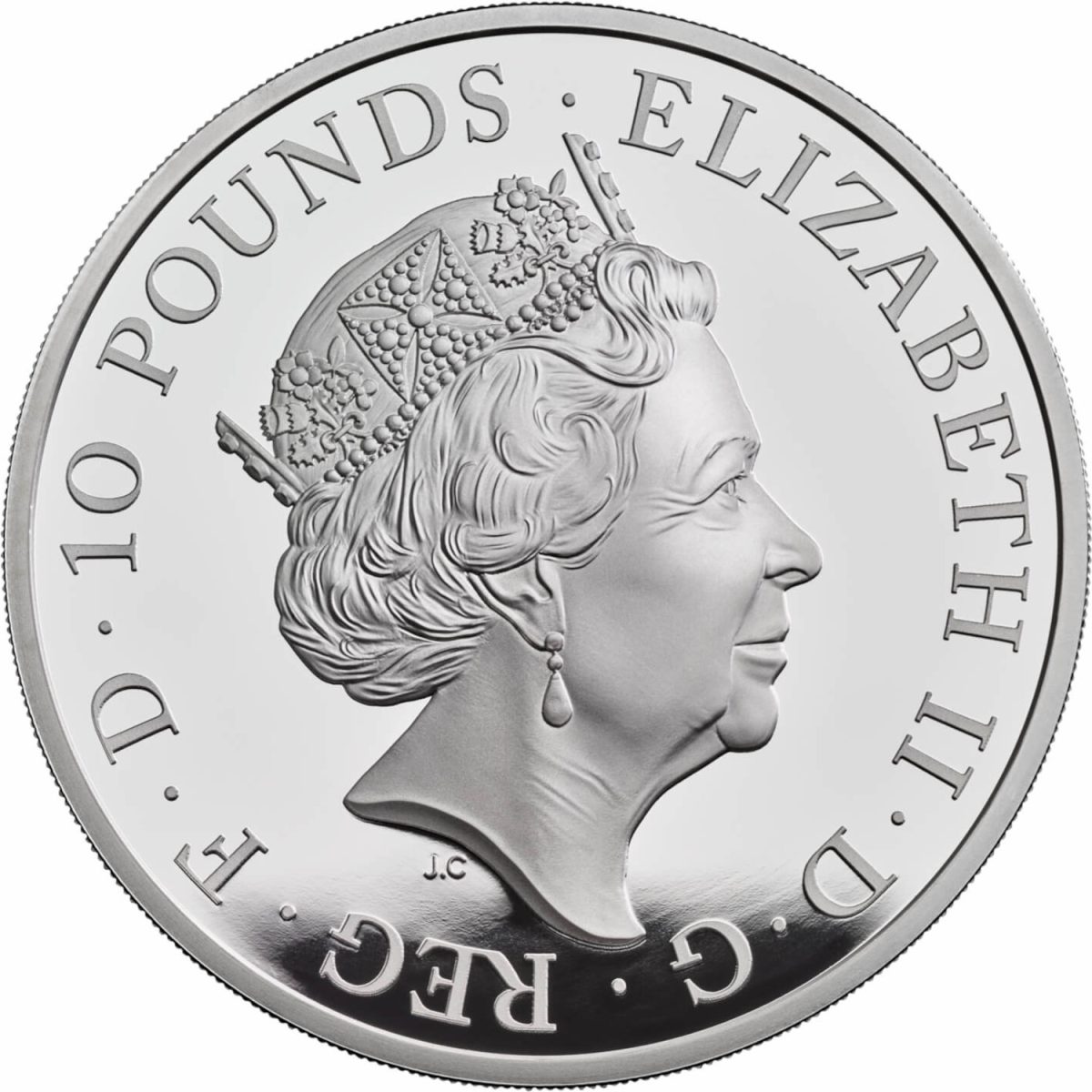 10 Pounds - Elizabeth II Griffin of Edward III; Silver Piedfort obverse