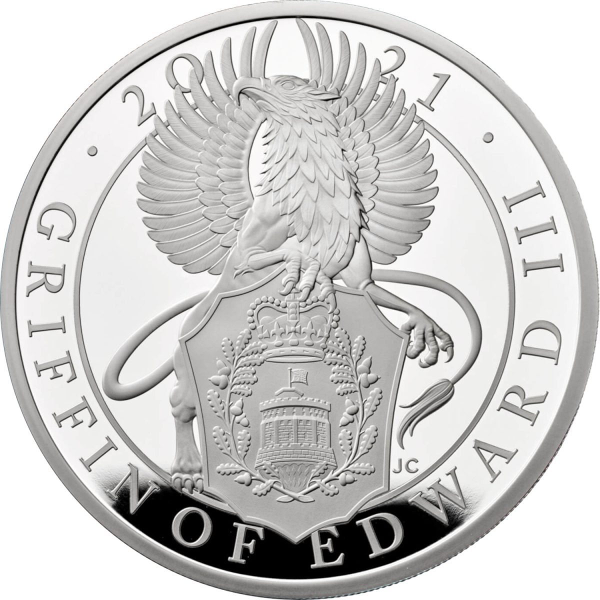 10 Pounds - Elizabeth II Griffin of Edward III; Silver Piedfort reverse