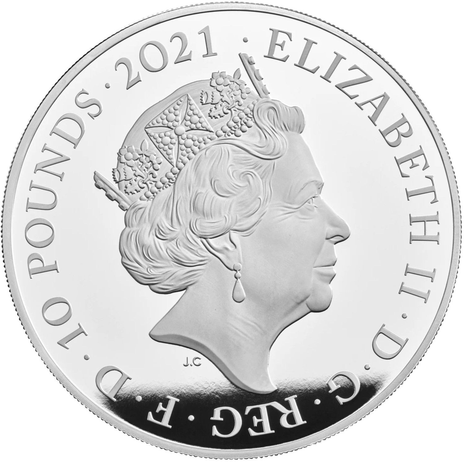 10 Pounds - Elizabeth II James Bond; Silver Piedfort obverse