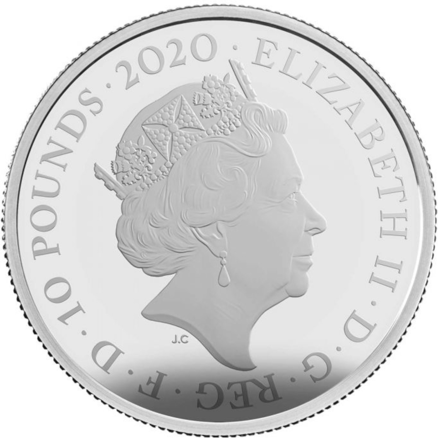 10 Pounds - Elizabeth II James Bond; Silver Proof obverse