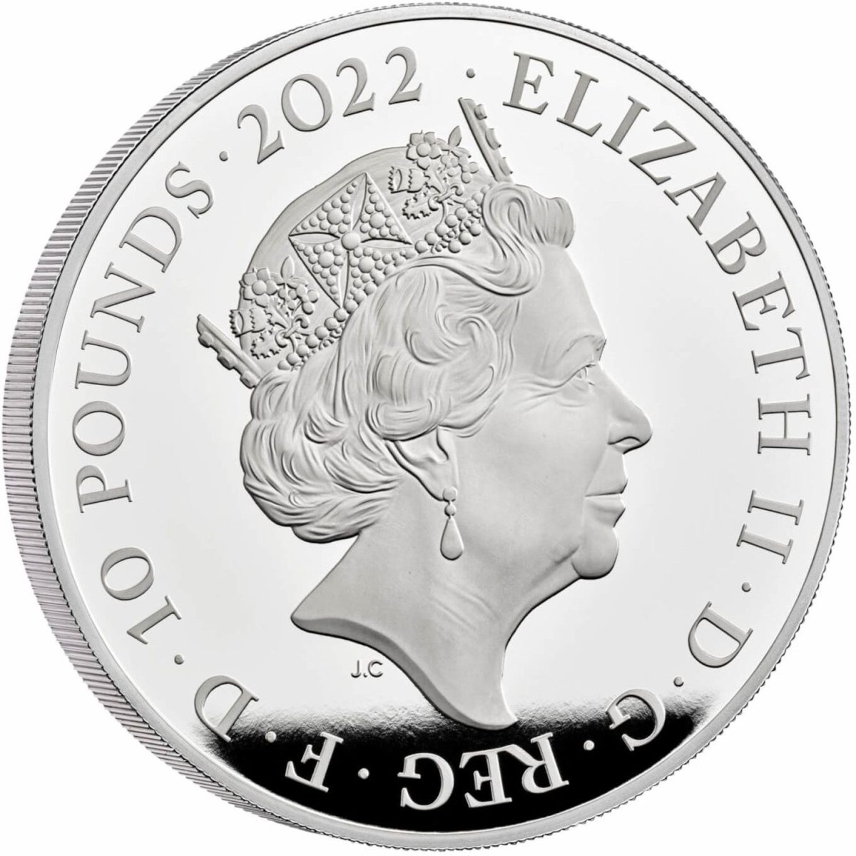 10 Pounds - Elizabeth II James I; Silver Piedfort obverse