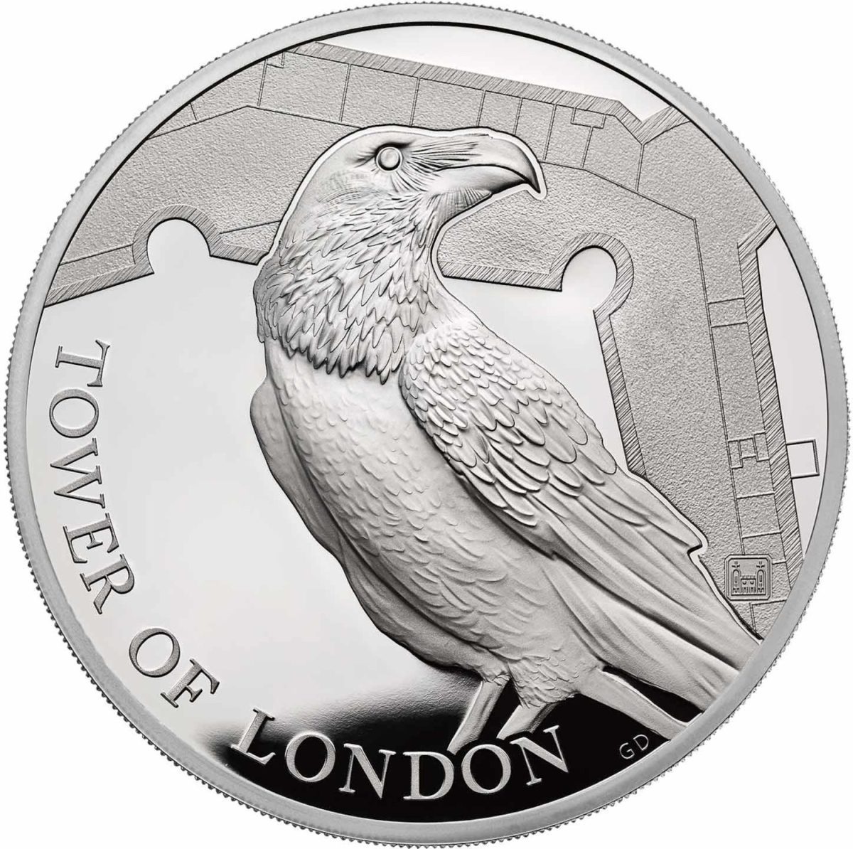 10 Pounds - Elizabeth II Legend of the Ravens; Silver Proof reverse