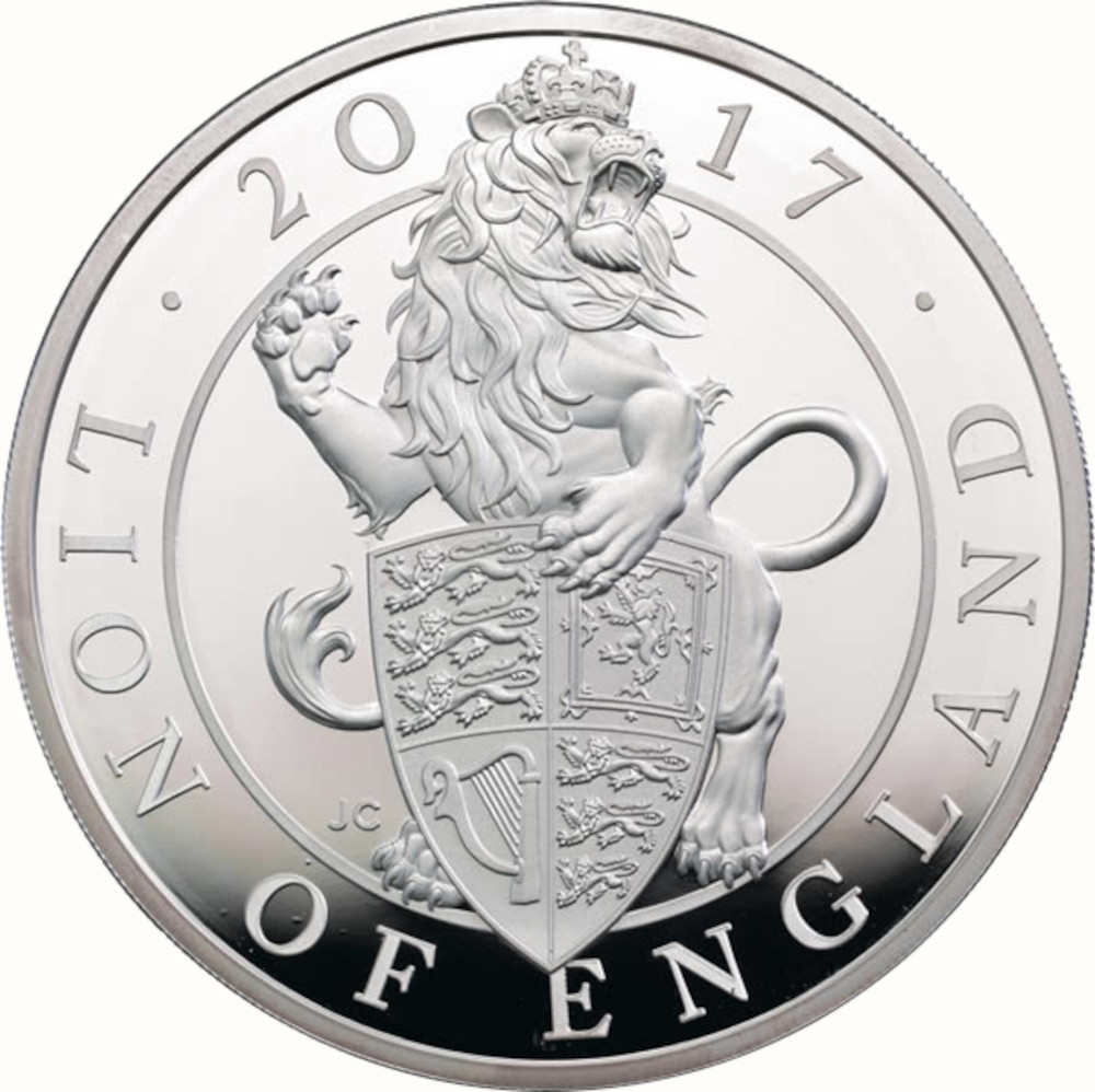 10 Pounds - Elizabeth II Lion of England; Silver Piedfort