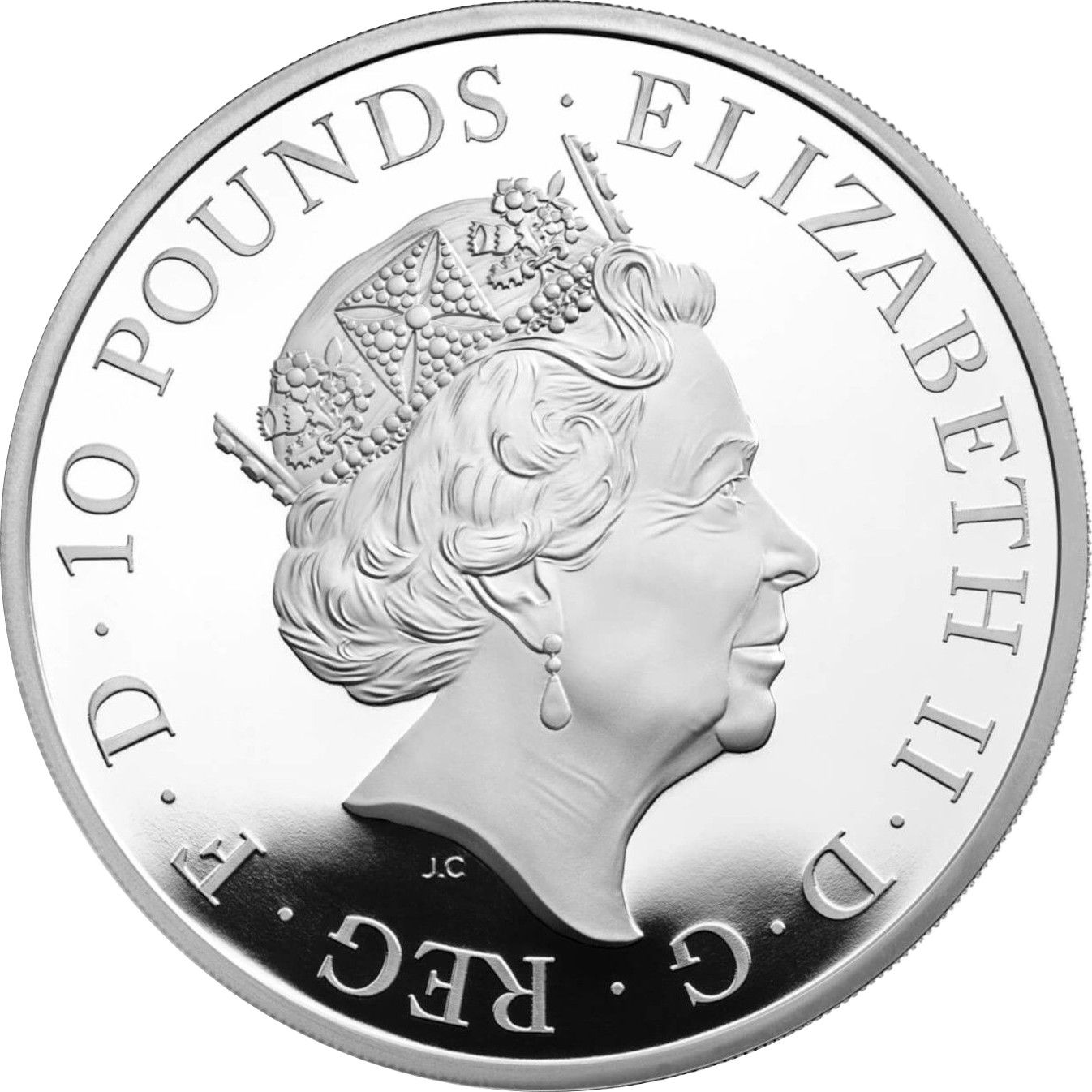 10 Pounds - Elizabeth II Lion of England; Silver Piedfort obverse