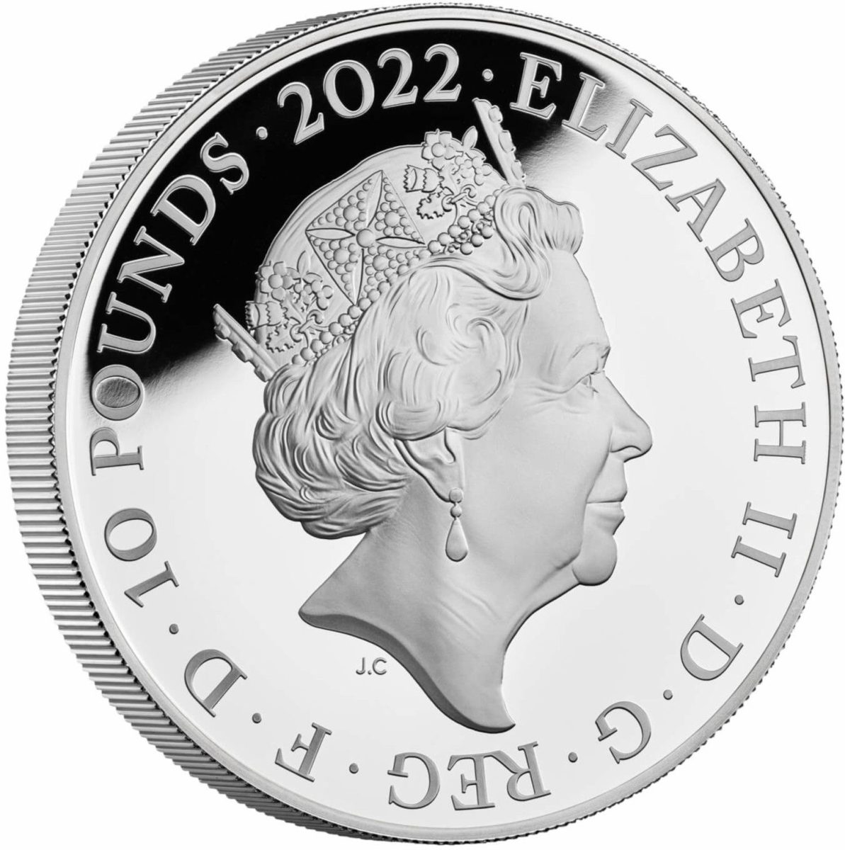 10 Pounds - Elizabeth II London; Silver Proof obverse